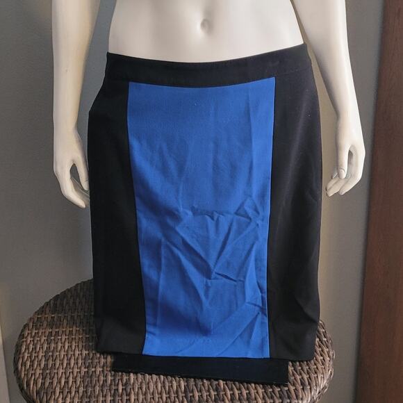 DressBarn Pencil Skirt 10 Black Blue Colorblock Career Office Siren Minimalist - Picture 3 of 9